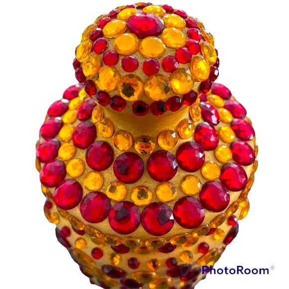 Hand decorated jar with cover embellished with ornaments. Gold Red and Yellow - Picture 2 of 7